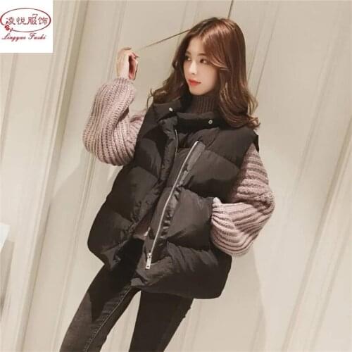 2021 Women Sleeveless Vest Winter Warm Short Down Cotton Vest Student Thick Waistcoat Women Padded Jacket Sleeveless Waistcoat