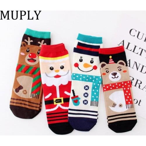 4Pair\Lot Hot Sale Harajuku Cute Cartoon Pattern Christmas Socks Women Cotton Personality Funny Socks Sokken New Year Gift