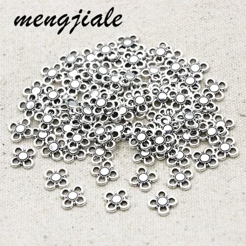 80pcs Antique Silver Tone Flower Charms Connector Alloy Metal Spacer Pendants For DIY Jewelry Accessories Making 9*9mm