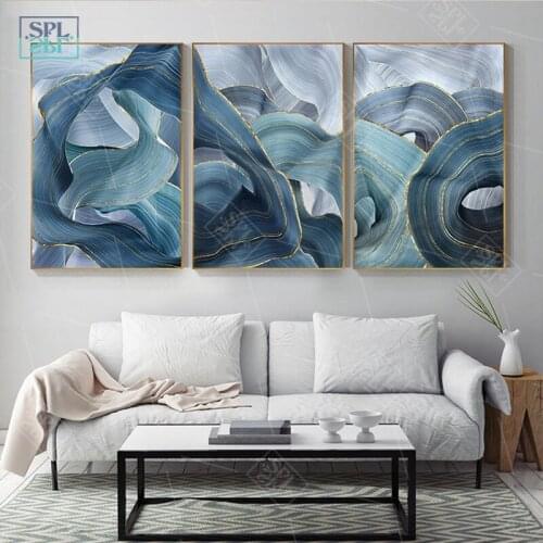 Abstract Blue Gold Foil Annual Ring Canvas Art Modern Blue and Gold Poster Luxury Wall Picture for Living Room 3D Place Tableau