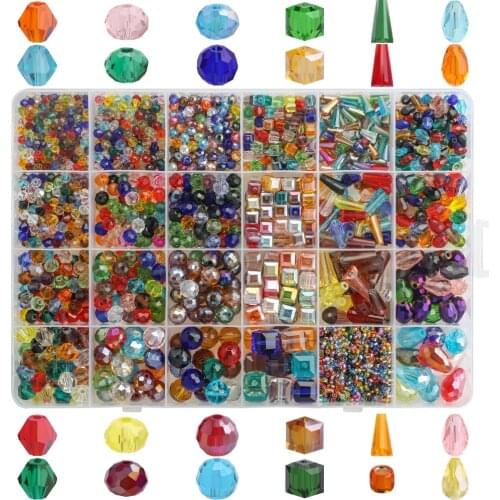 24 Grid Mixed Color AB Czech Glass Beads Bicone Square Millet Tower Water Drop Shape For DIY Making Crystal Jewelry Accessories