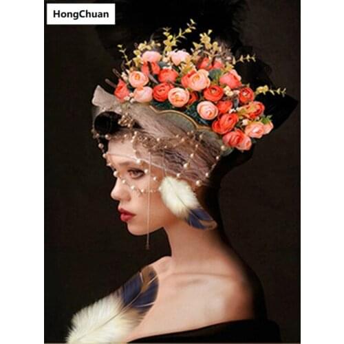 Fast delivery 5D square/round diamond embroidery retro woman art character mosaic cross diamond painting decorative mural gift