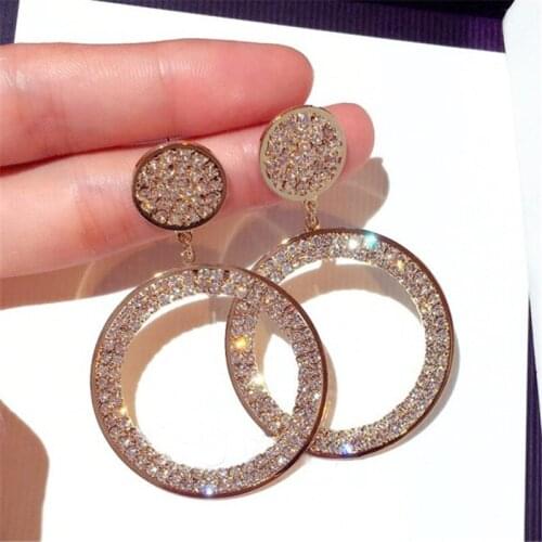 Charmwin New Dangle Earrings For Women Earrings Exaggerated Gold And Silver Color Circle Cubic Zirconia Big Earrings Women