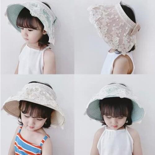 Childrens Hollow Top Sun Hat Girls Sun Protection Lace Girls Hat Summer Sun Hat Children Princess Thin Breathable Baby GIrl