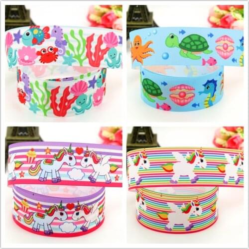 DHK 1.5'' 5yards sea animal unicorn stripe printed grosgrain Ribbon headwear hair bow diy party decoration OEM 38mm E1369