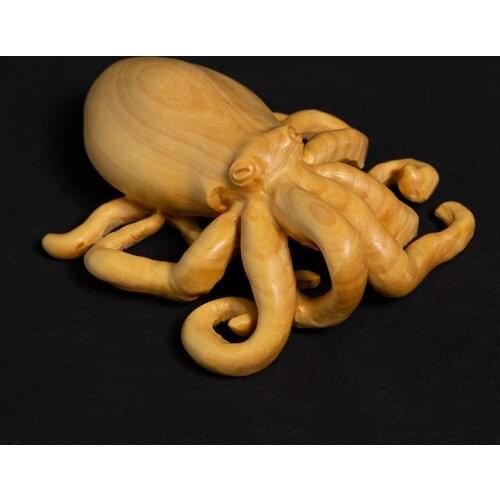 Boxwood Carving Feng Shui Sculpture Real Wood Decoration Animal octopus Statue Pendant Home Decor