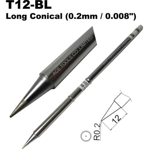 T12-BL Conical 0.2mm Soldering Tip for HAKKO FX-951 FX-950 FX-952 FX-9501 FM-2028 FM2027 Iron Pencil Bit Nozzle Replacement