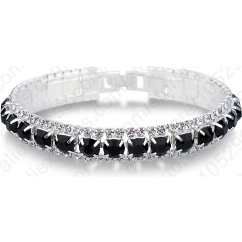 Hot Sale Women Engagement Jewelry Gifts 925 Sterling Silver Cubic Zircon Black Bracelets& Bangles