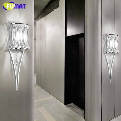 FUMAT Crystal Wall Lamp Sconces Modern Chrome Lustre Bedside Wall Lamps LED Creative For Corridor Living Room Crystal Lights