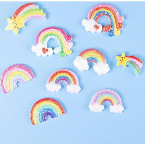 20Pcs/lot Kawaii Glitter Rainbow Flatback Resin Cabochon Fit Phone Case Decoration Scrapbooking Crafts DIY Hair Bows Accessories