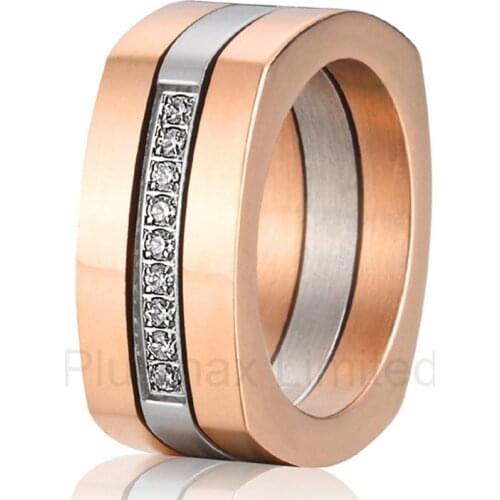 Anel feminino ouro cheap pure titanium soul mate three rings in one wedding band engagement rings for men and women
