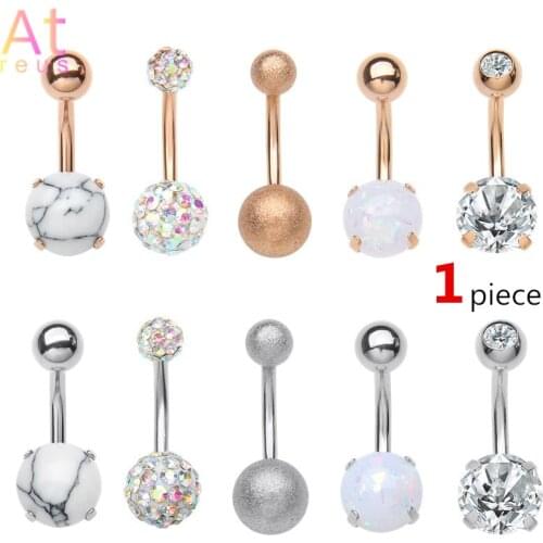 1pc Round Cubic Zirconia Geometric Shape Belly Button Ring Piercing Body Jewelry Nightclub Dance Brincos Steel Opals Navel Ring