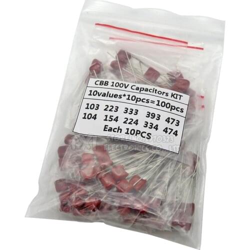 KIT 100PC=10value*10PCS Metallized Polyester Film Capacitors CBB Assortment Kit 100V 10nF ~ 470nF