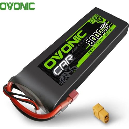 Ovonic 100C 11.1V Lipo Batteries 100C 8000mAh 3S LiPo Battery For 1/8 And 1/10 Arrma Traxxax - Deans & XT60 Plug