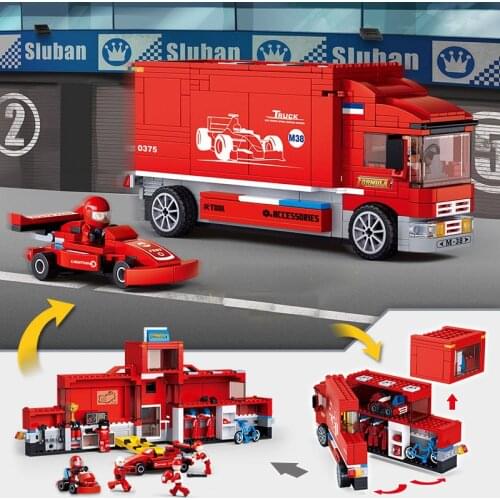 SLuban F1 Racing Group Educational Toy Childrens Assembled Car Model Building Block Minifigures Toy Gift For Kids Boys