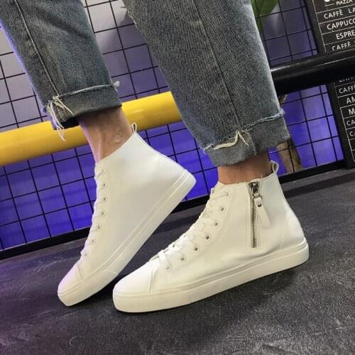 High-top White Men Shoes Breathable Soft Leather Mens Casual Shoes Comfortable Sneakers Fashion Shoes For Men Zapatos Hombre
