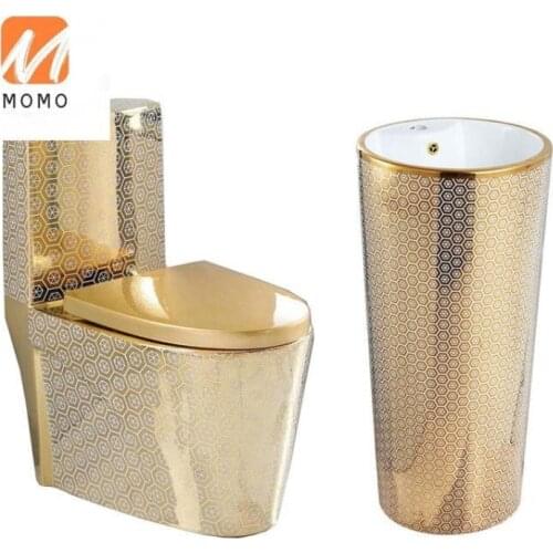 New hot sale gold color one piece toilet with bathroom sinks golden standing basin