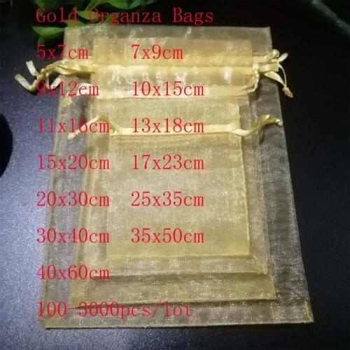 Wholesale 100 Pcs/lot Gold Organza Jewelry Bags Drawstring Bags Gift Packaging Bags Christmas Wedding Bags&small Pouches