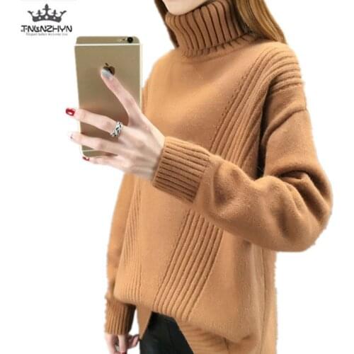 2019 Autumn winter loose high collar pullovers sweater casual large size women Tops solid color short knitted sweaters clothes