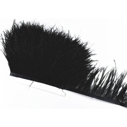 1Meters Ostrich Feathers Trim Trims Width 8-10cm Black Ostrich Feather Ribbon Clothing Accessories Wedding Feathers Decoration