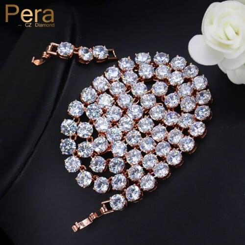 Pera Hot Selling Luxury Bridal Rose Gold Color Big Round 0.6ct Hearts & Arrows Choker Necklace for Jewelry Accessories P012