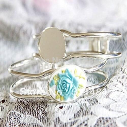 Silver plated tone metal 100piece Cuff Bracelet Bangle 18x25mm Oval Bezel Setting Bracelet Blank, Bracelet Base WHOLESALE