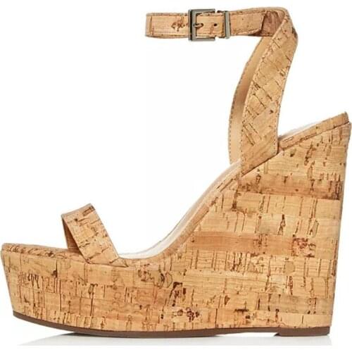 Cork Wedge Sandals Shoes Ankle Buckle 2020 Platform Wedges Shoes Summer Ladies Stripper High Heels Fashion Open Toe Big Siz