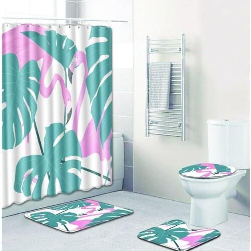 Drop Ship Flamingo series shower curtain Flannel Absorbent Non-Slip Mat Bathroom Toilet bath Mats Set Bath Rugs Toilet Covers