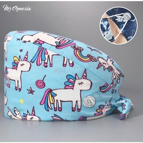 Cotton Scrubs Nurse Hats operating room cap Doctor surgical cap pharmacy Clinic lab work cap nursing Beautician hat with button