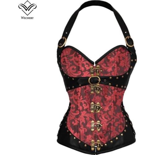 Sexy Halter Corselet Gothic Corset Boning Erotic Bustier Tops Steampunk Overbust Cosplay Costumes Women Corsets Blouse