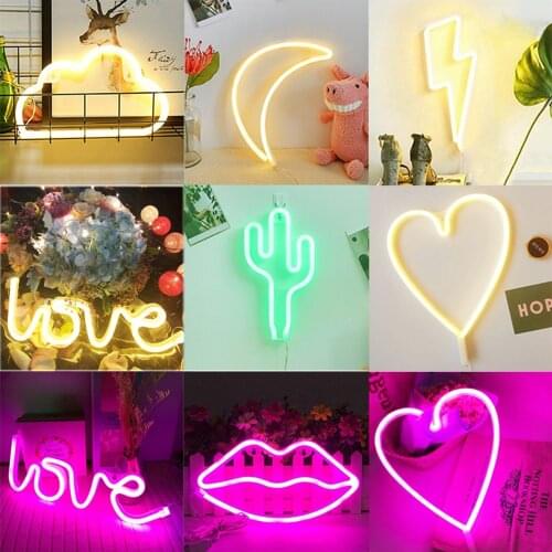 LED Neon Sign Lightning Shaped USB Battery Operated Night Light Bedroom Decor Table Lamp For Home Party Living Room Xmas Gift