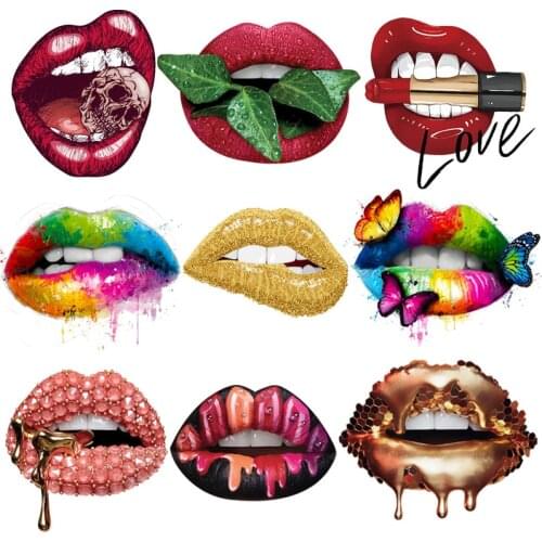 Cartoon Lips Patches Iron On Transfers For Clothing Heat Transfer Thermal Stickers DIY Washable For T-Shirts Girls Lips Applique