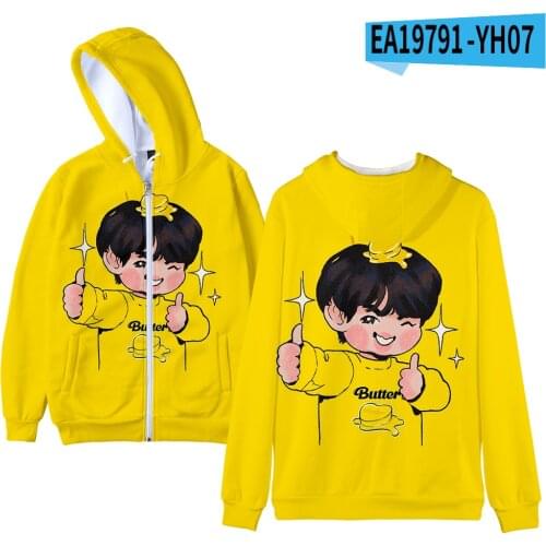 Bangtan Boys Sweatshirt Kpop Harajuku Coats New album Butter Zipper Hoody Cartoon Bangtan Boys Hoodies Boy girl children Clothes