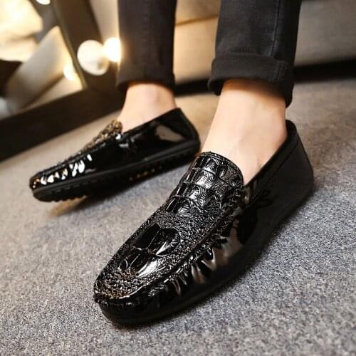 New mens party Dress casual shoes driving breathable solid slip on business fashion Crocodile pattern gold black male fashion
