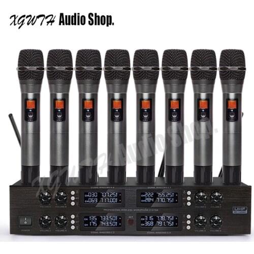 UHF Wireless Microphone System Adjustable Frequency 8 Handheld Dynamic Wireless Microphone System for Stage KTV Karaoke