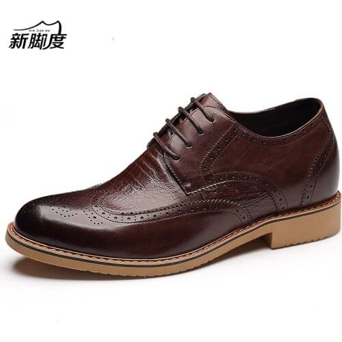 X8865 Mens Height Increasing Elevator Calf Leather Brogue Oxfords Wedding Dress Shoes in Hidden Insole Grow Taller 6 CM