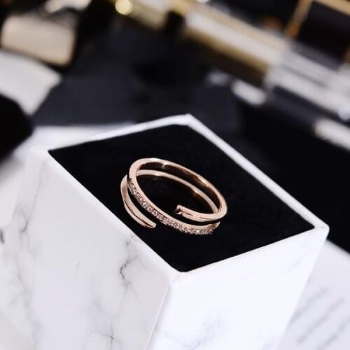 YUN RUO 2018 Fashion 3 Layers Crystal Open Ring Rose Gold Color Woman Gift Party Titanium Steel Jewelry Not Fade Drop Shipping