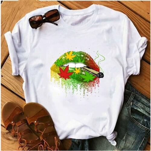LINNA Womens T-shirt Fashion Color Big Lips T-shirt Womens Summer Short Sleeve Clothes Harajuku O Neck