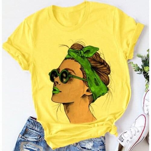 Yellow Plus Size Tshirt Women Summer Vogue Print Lady Casual T-Shirt Tops Harajuku Streetwear Short Sleeve O-Neck Tees Tshirt