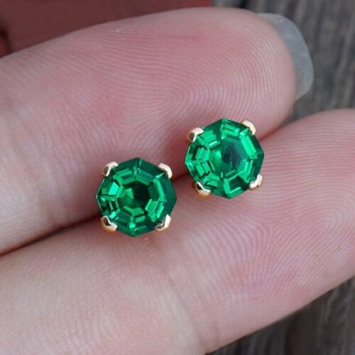 Colombia AAA Solid 14K Yellow Gold irregular Cut 4 Prong Earrings Emerald Earrings Fine Gold Jewelry For Women