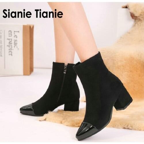 Sianie Tianie 2020 winter warm woman snow boots shoes chunky high heels fashion pumps zipper women ankle boots plus size 44 45