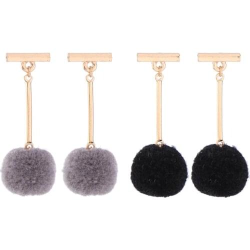 Bulk Price 2 Color Gray Black Cotton Pompon Earrings 2018 Ethnic Vintage Drop Earrings For Women Indian Jewelry