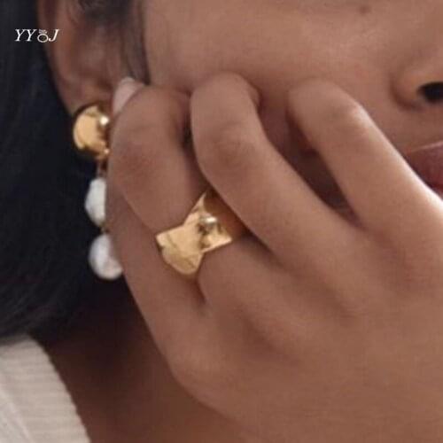 Double circle crossover ring for women stainless steel cambered wide layered gold ring minimalism cool unique unusual wholesale