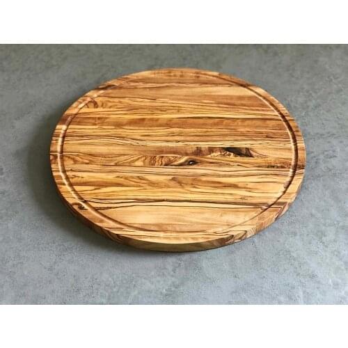 Zethome Natural Wood Handmade Round, Slotted Steak / Pizza Board 35cm