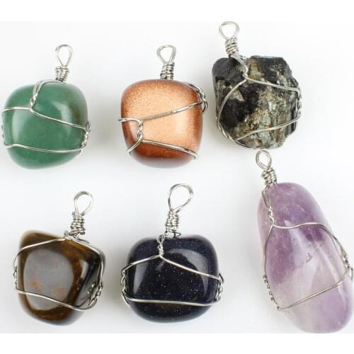 1pc delicate Natural Semi-precious Stone Colorful Winding Alloy Geometric Jewelry Make Handmade DIY Necklace Pendant Accessories