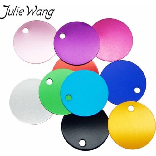 Julie Wang 10PCS Pet Id Dog Tag Charms Round Shape Aluminum Name Phone Number Blank Pendant Making For Logo Engraving