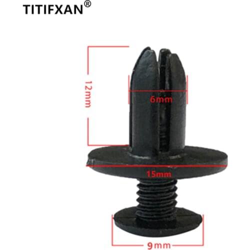 100PCS 6mm Hole Plastic Push Screw Rivet Panel Fixings Clips Black for Car Auto