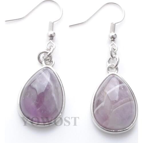 5Pairs Women Drop Earrings Natural Amethysts Gem Stone Teardrop Bead Reiki Healing Earrings Bohemian Jewelry QR3177