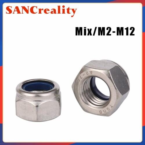 50Pcs DIN985 M2 M2.5 M3 M4 M5 M6 M8 304 Stainless Steel Nylon Self-locking Hex Nuts Locknut Slip Lock Nut HW020