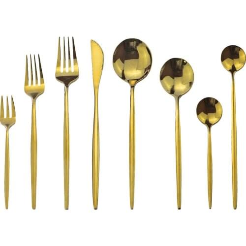 8 pieces of Portuguese stainless steel cutlery mirror painted gold-plated cutlery Hotel Western Restaurant steak knife